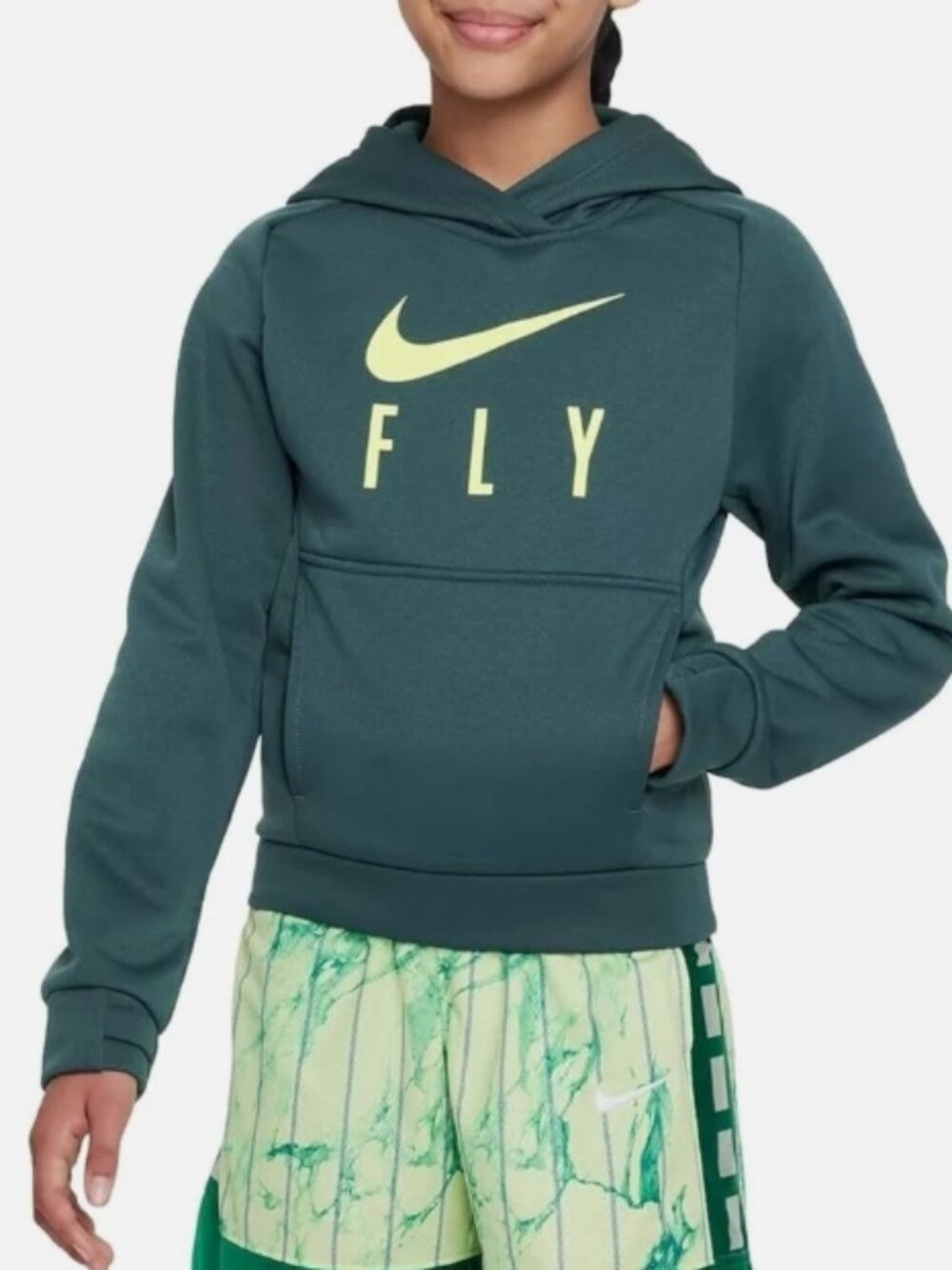 Nike Big Kids Girls' FLY Therma-FIT Basketball Hoodie (Green) Size XS